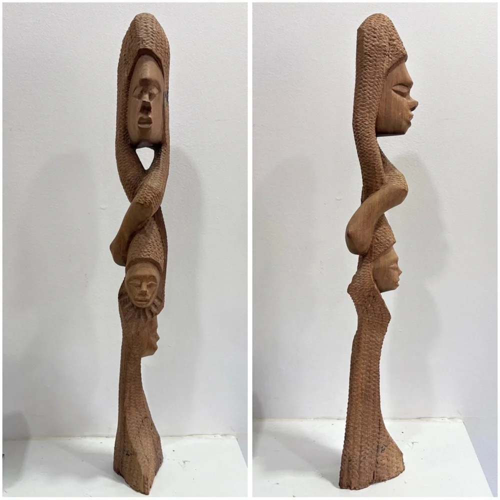 Hand Carved Wood Tribal Totem Statue - Picture 2 of 13